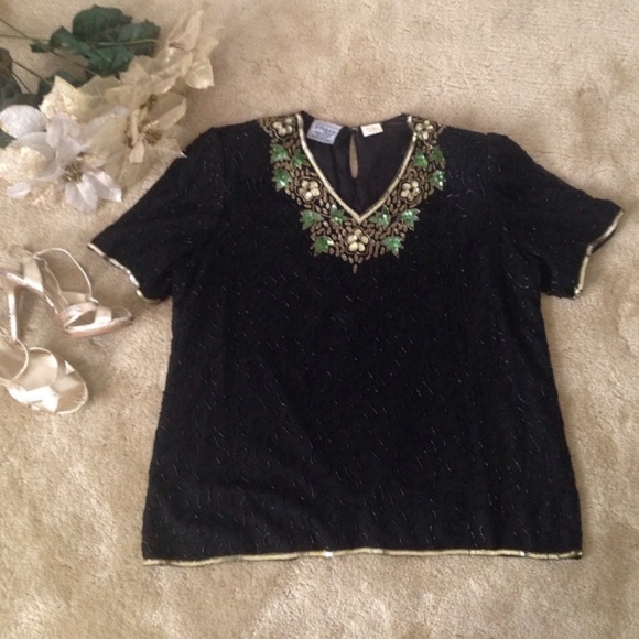 Vintage Stenay sequin and beaded silk top - Picture 5 of 16